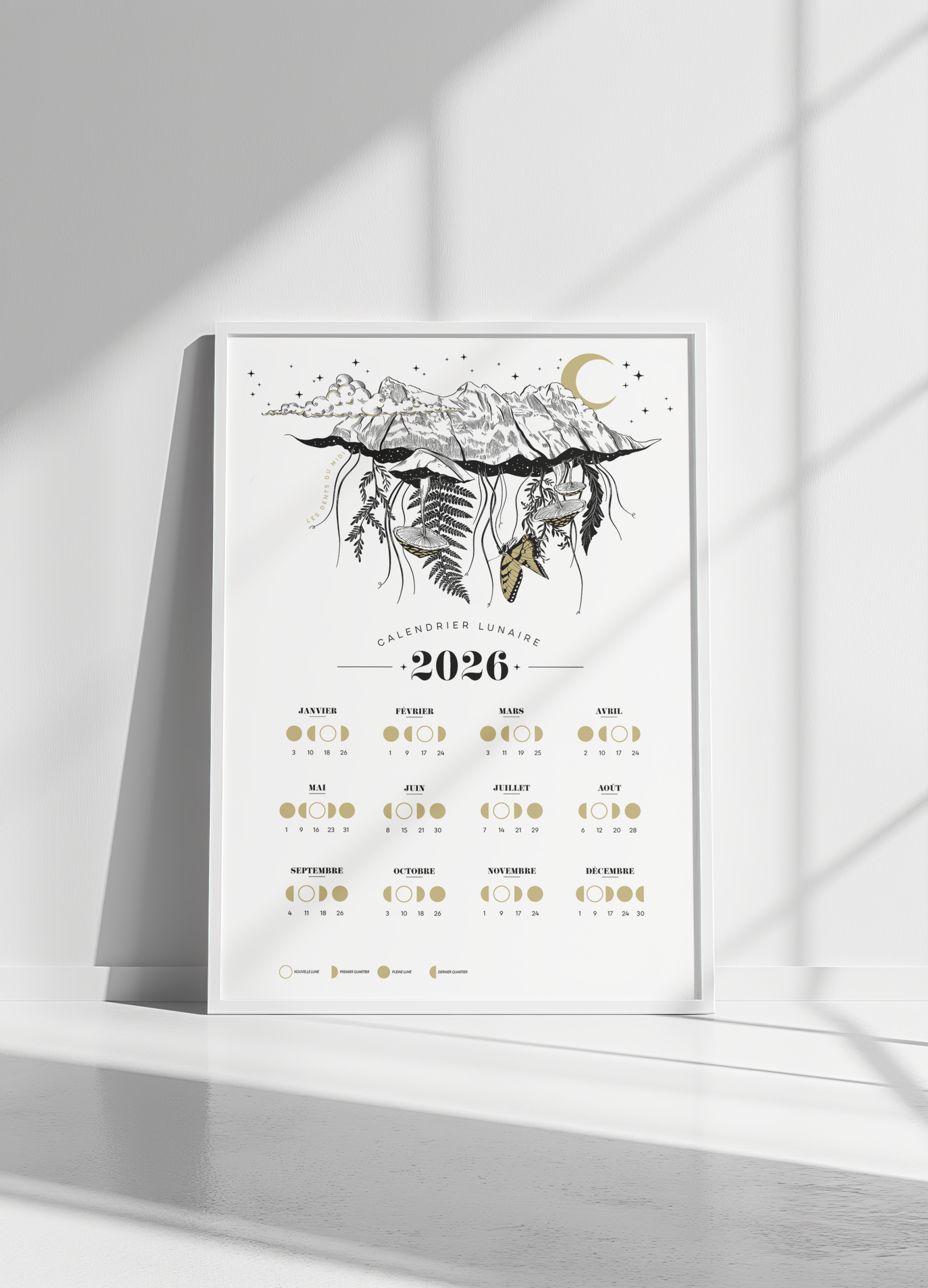 calendrier lunaire A3, avec illustration dents du midi